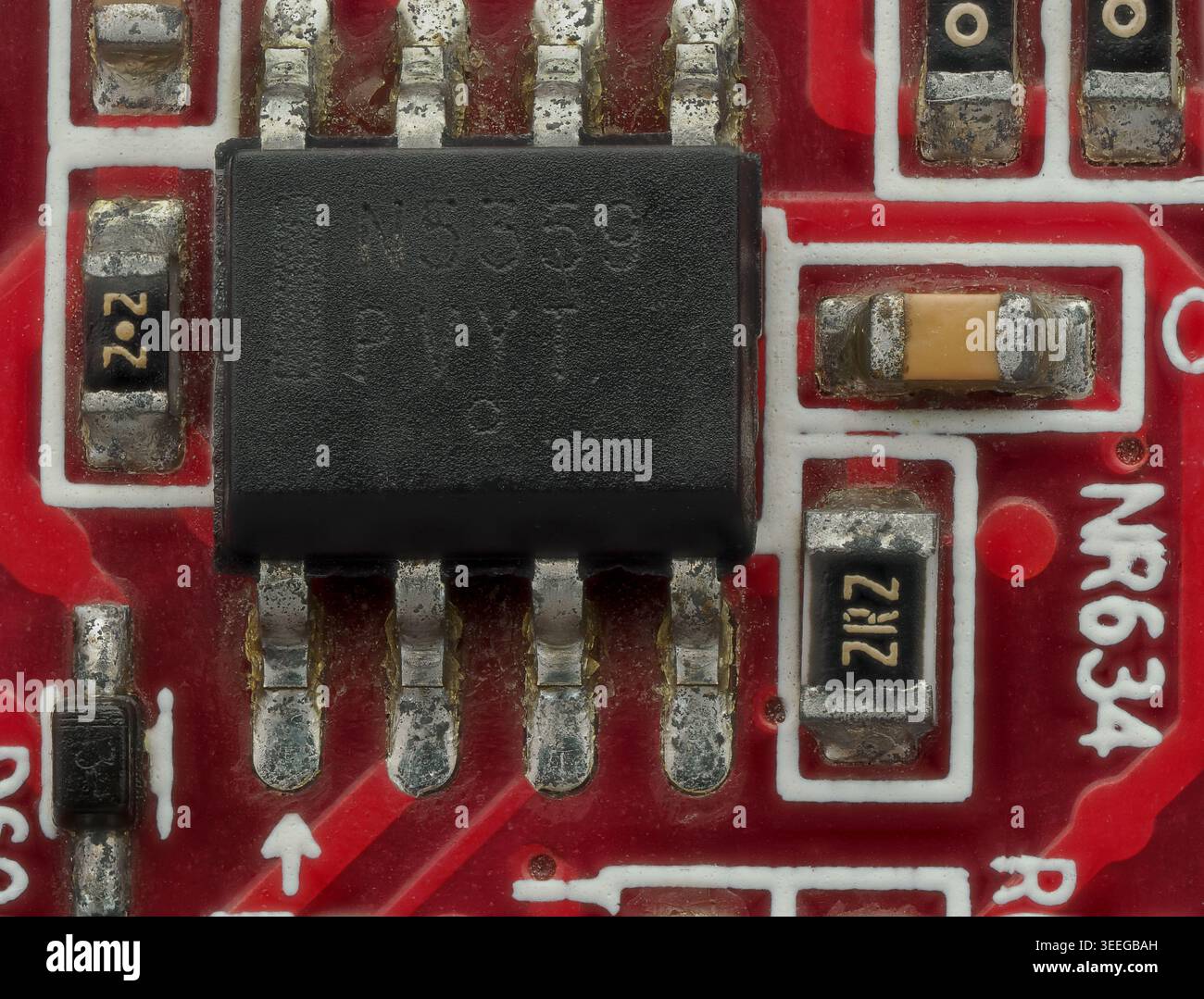 Red Circut Build Close-Up Detail of Red Circuit Board with IC and SMD Parts Stock Photo ...