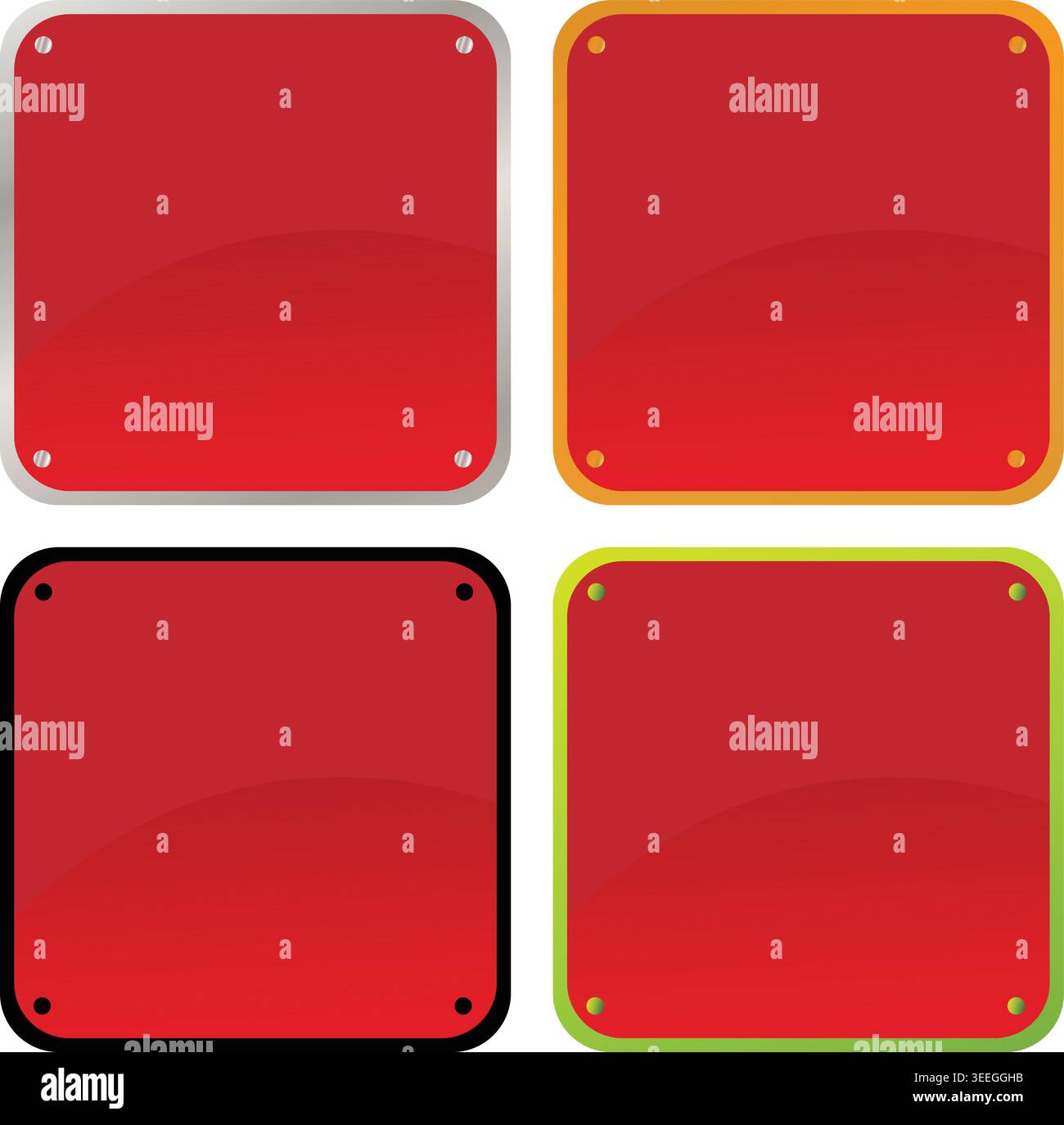 Blank Square Metal Plate Frame Set with Rounded Corner Borders Stock Vector