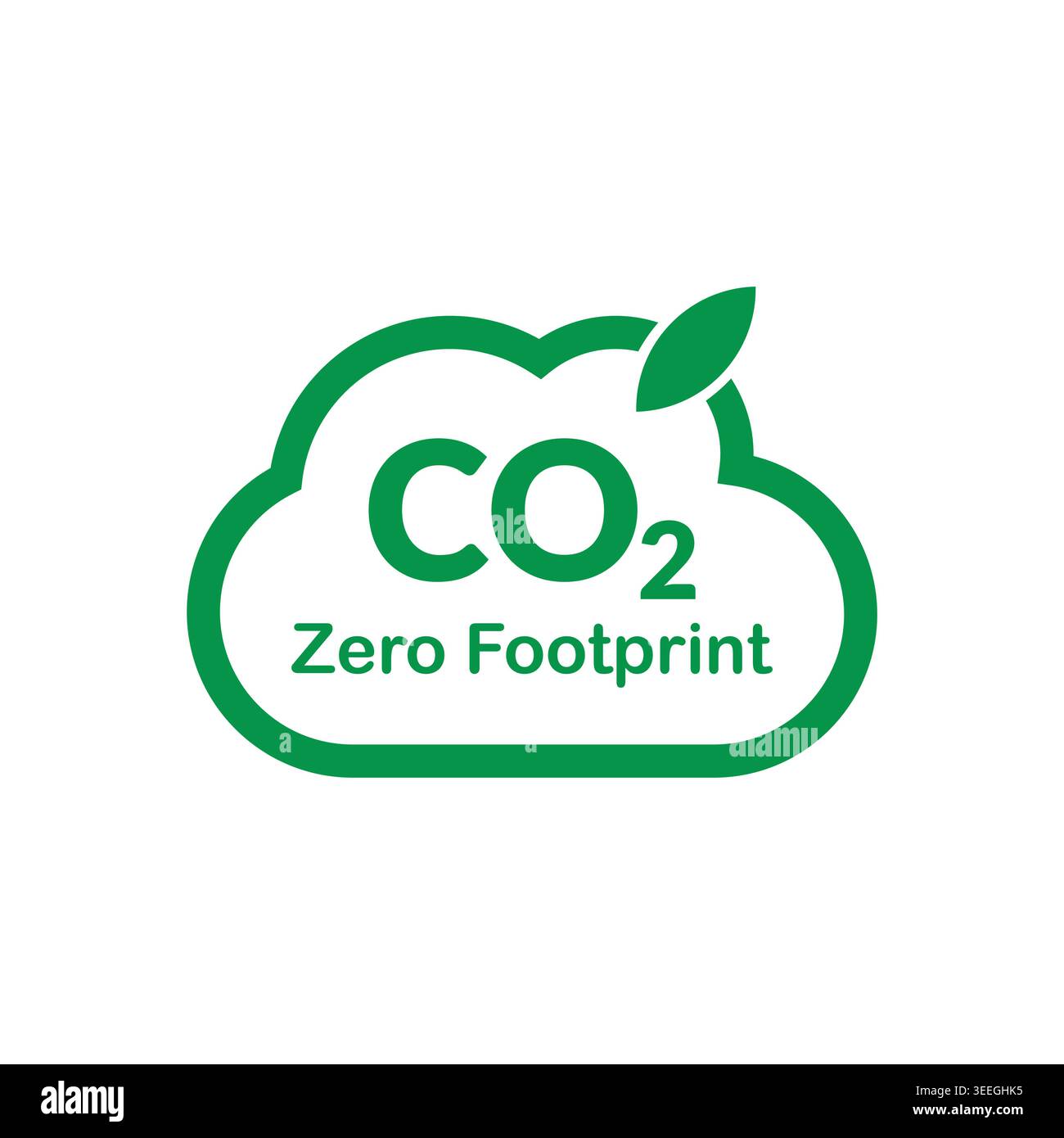 CO2 Zero Footprint Green Cloud Outline Icon Stock Vector