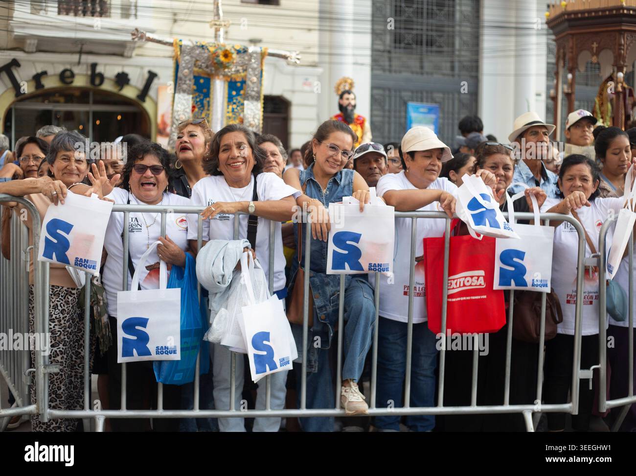 Hundreds of people gathered outside Chiclayo Cathedral in northern Peru ...