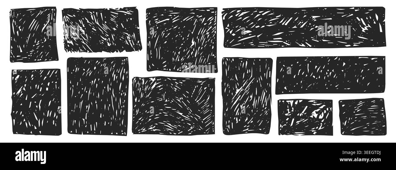 Crayon rectangle frame scribble scratch pencil chalk texture doodle sketch. Squares and rectangles, doodle hand drawn frames . Vector illustration Stock Vector