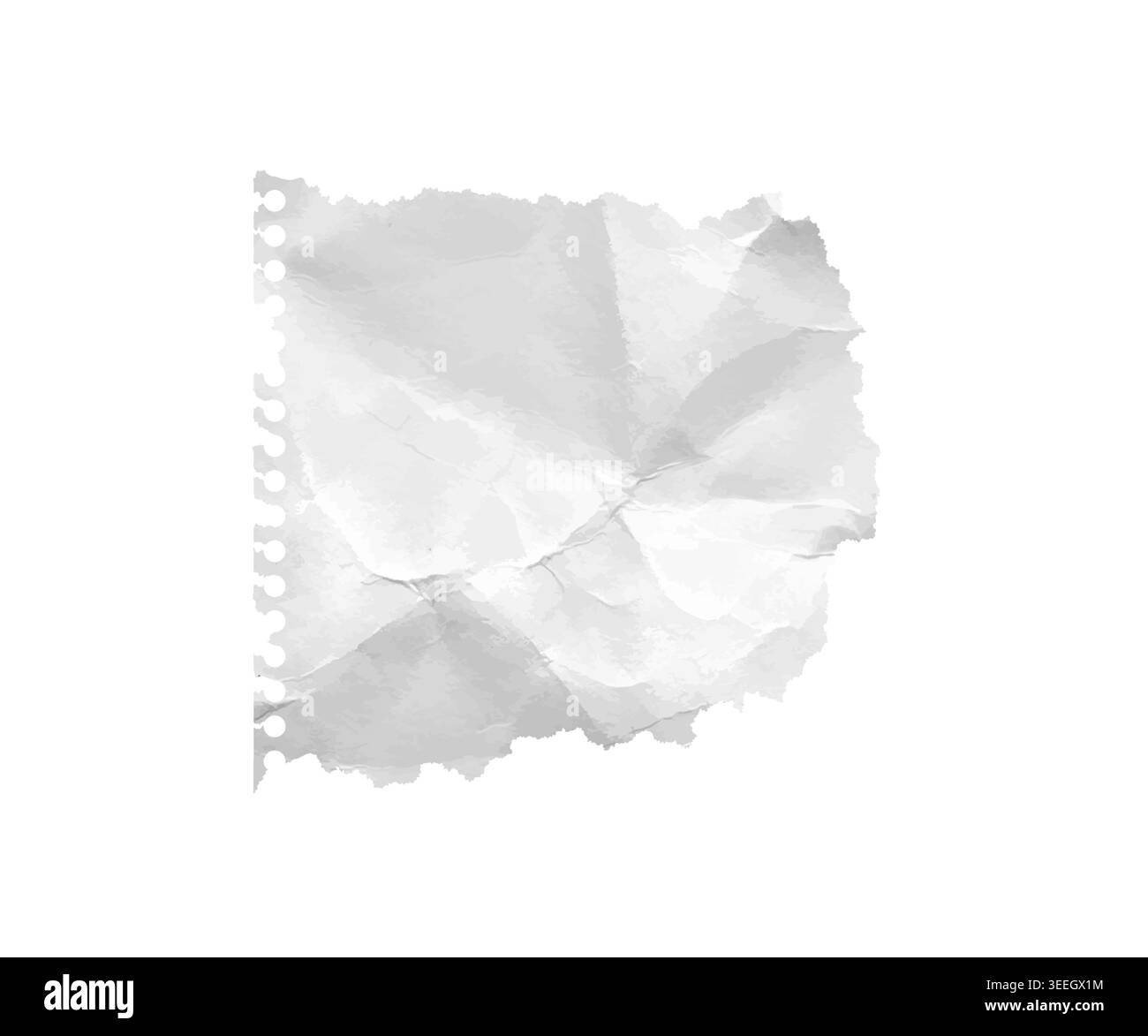 Piece of torn white crumpled note paper. Newspaper sheet angle with ...