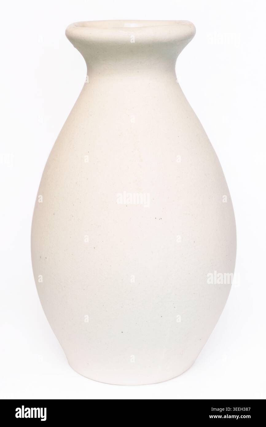 Ceramic light tall vase isolated on white background macro Stock Photo