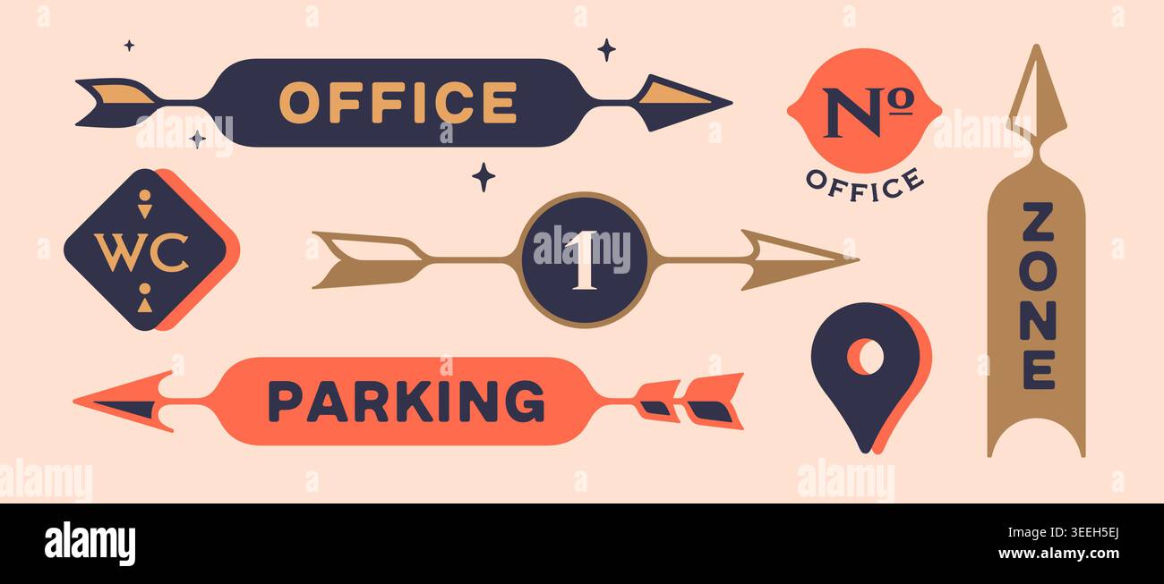 Wayfinding arrows. Directional signs collection Stock Vector