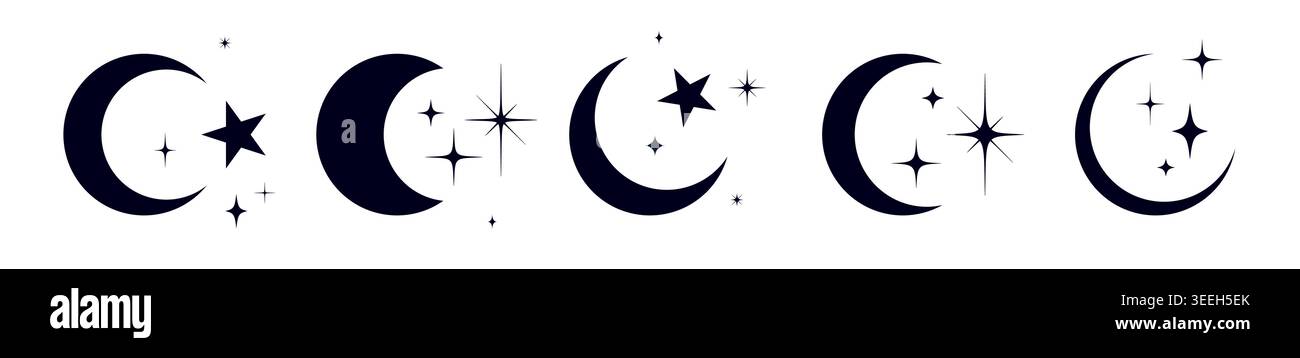 Half moon with stars set Stock Vector