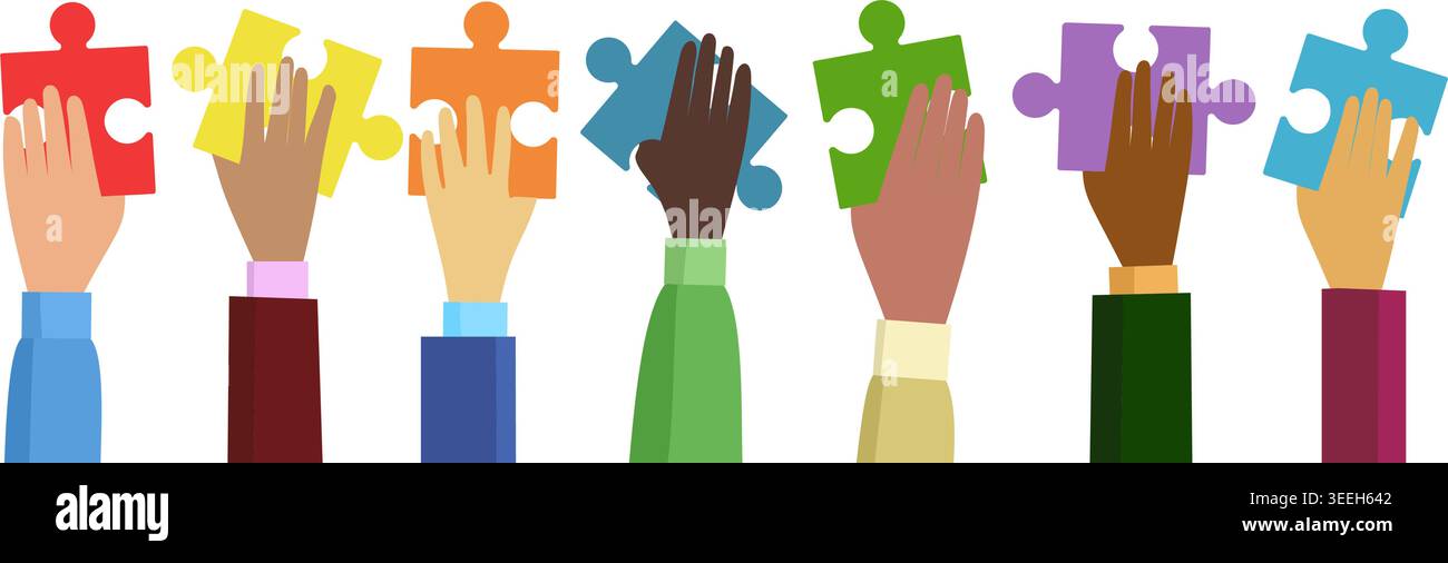 Human hands with puzzles Stock Vector