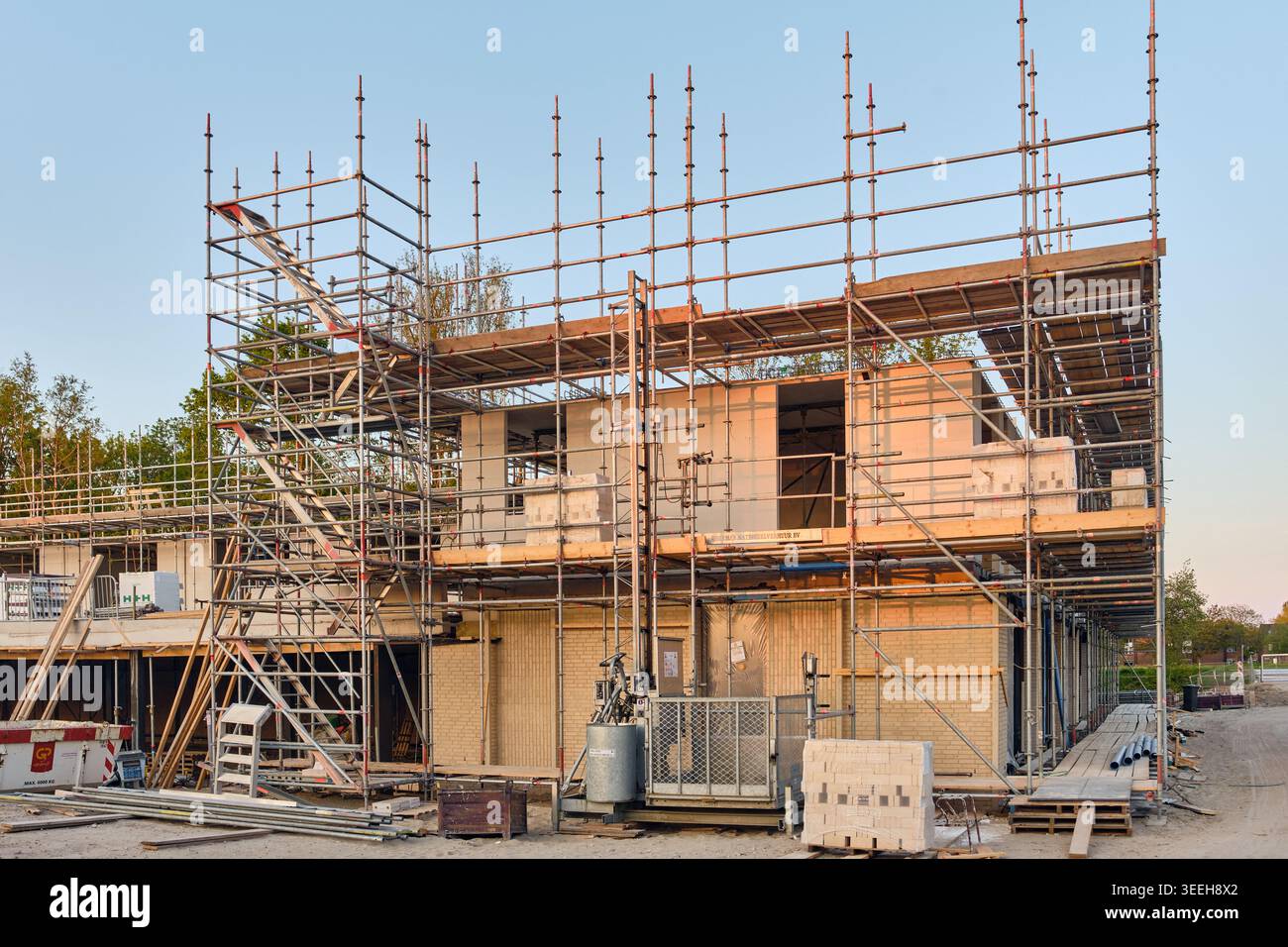 Residential Construction Site With Scaffolding And Partially Built ...