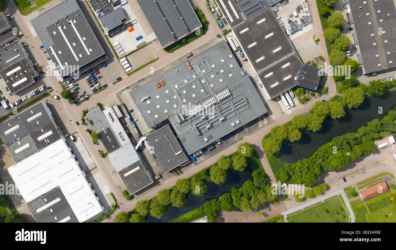 Large scale commercial data center with HVAC, cooling, ventilation, colocation, big data processing, and machine learning infrastructure. Stock Photo