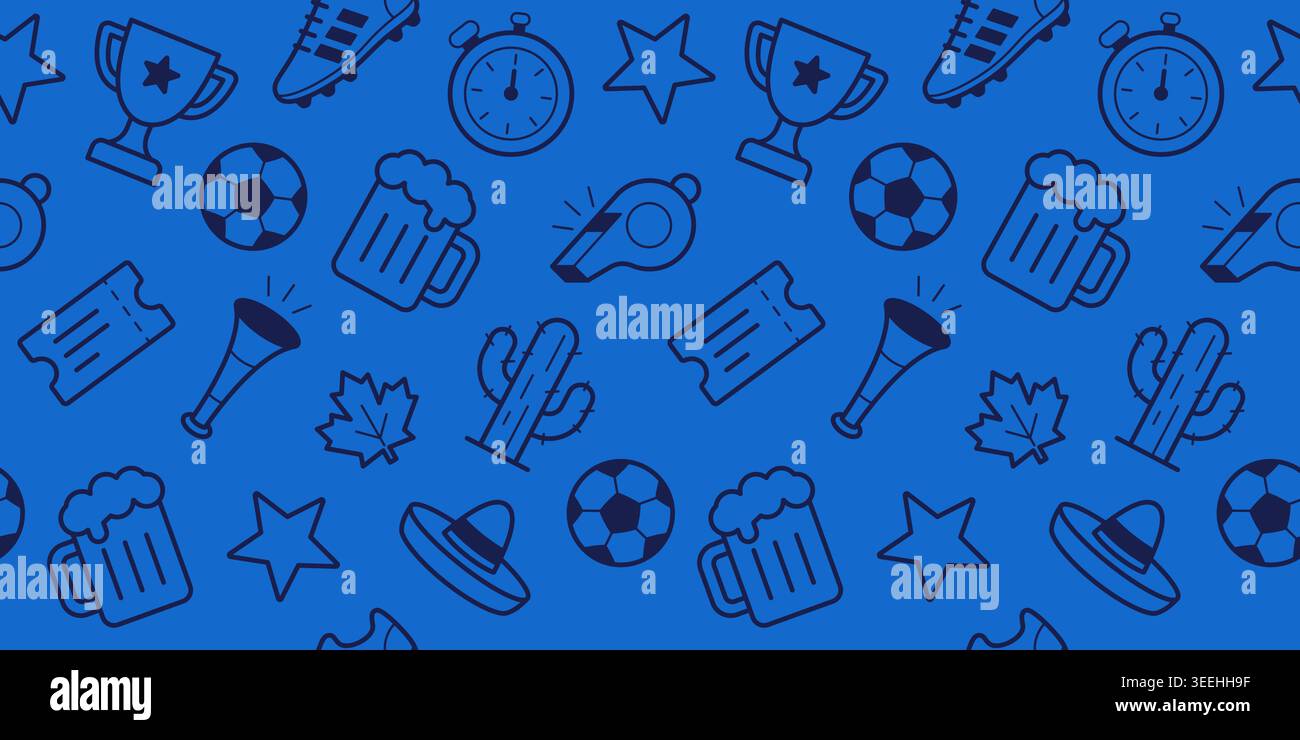 Vector seamless pattern with soccer linear icons for 2026 football ...