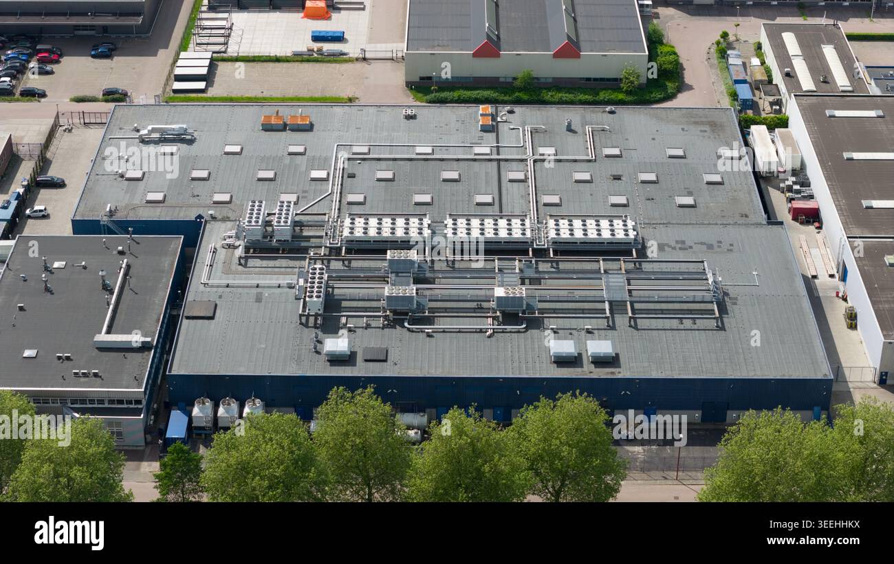 Large scale commercial data center with HVAC, cooling, ventilation, colocation, big data processing, and machine learning infrastructure. Stock Photo