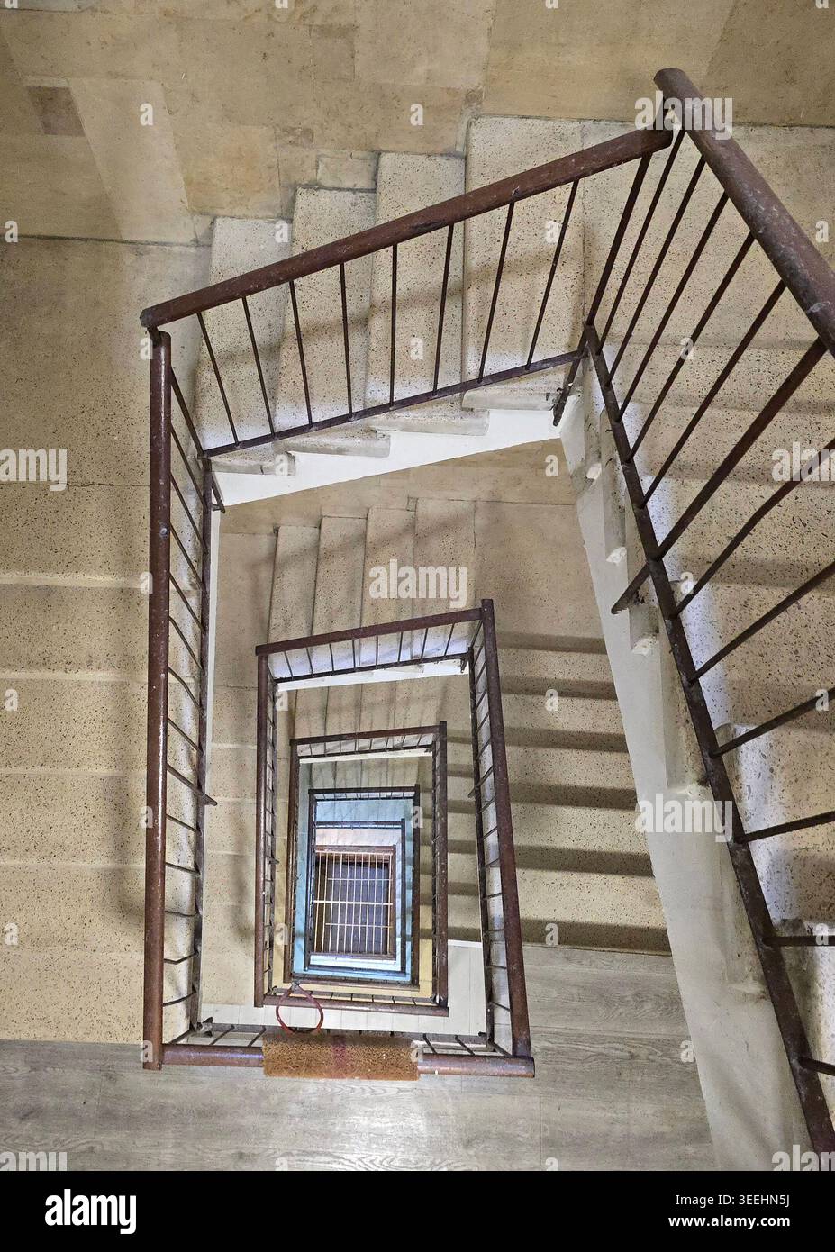 Looking down at a stairway in a building. - Smartphone Captured Stock Image