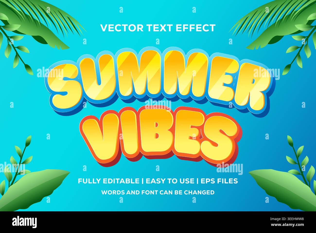 summer vibes vector text effect, fully editable and easy to use Stock Vector