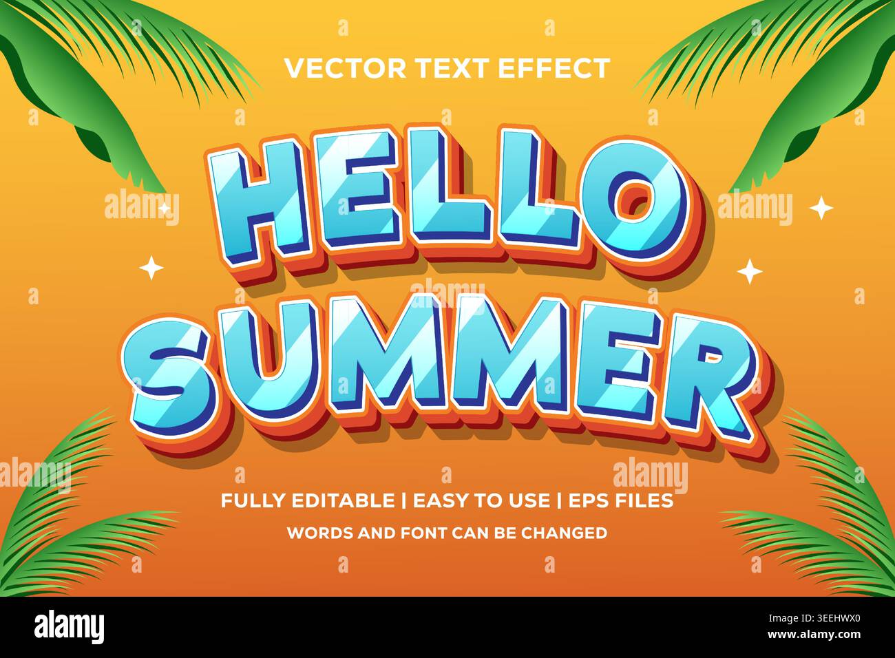 hello summer vector text effect, fully editable and easy to use Stock Vector