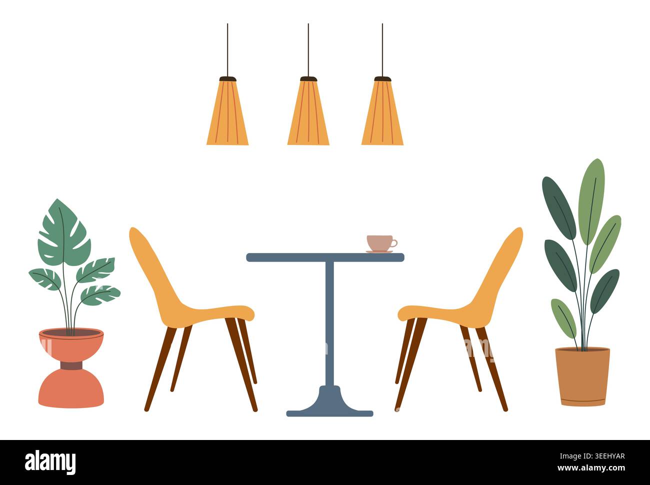 Minimalist cafe corner with cozy chairs and table Stock Vector
