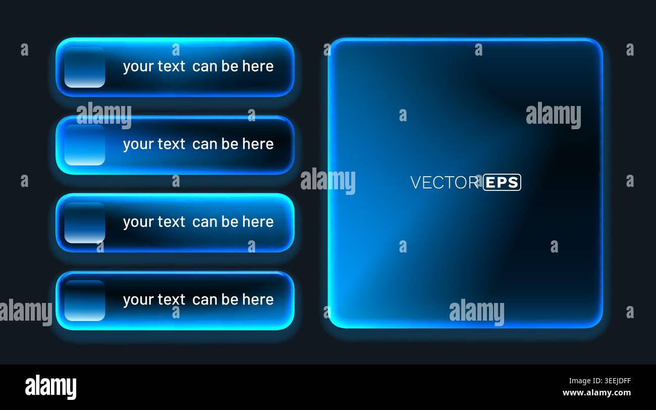Abstract blue glowing UI elements, buttons, and a data frame for modern design. Vector illustration. Stock Vector