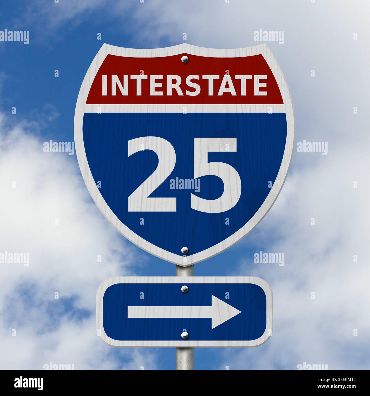 USA Interstate 25 highway sign, Red, white and blue interstate highway ...