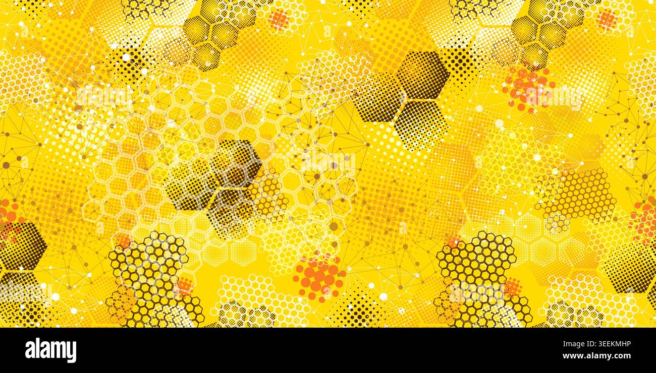 Seamless pattern with honeycombs . Hand drawn. Not AI, vector illustration. Stock Vector