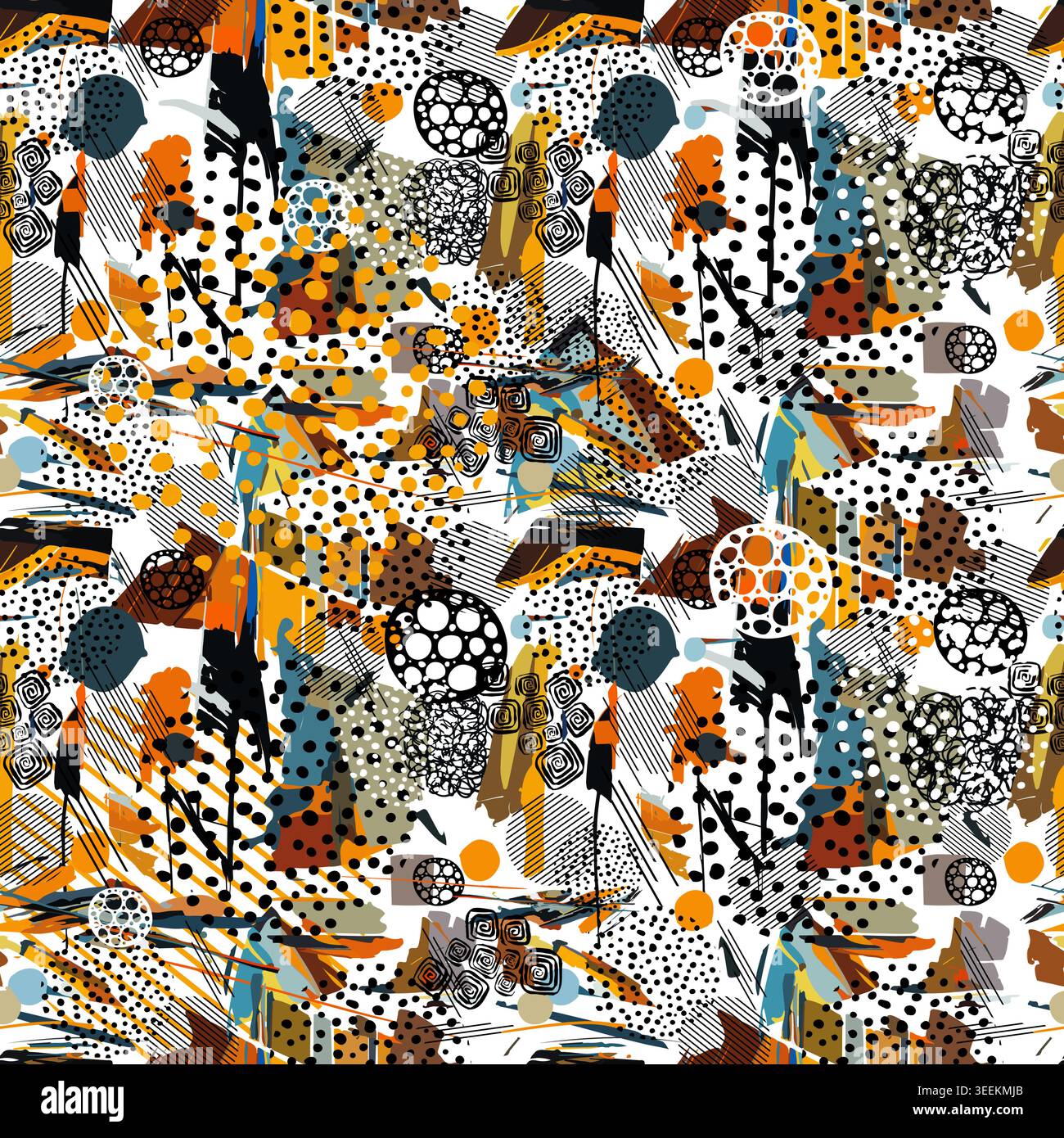 Abstract seamless background with blots and spots. Hand drawn. Not AI, vector illustration. Stock Vector