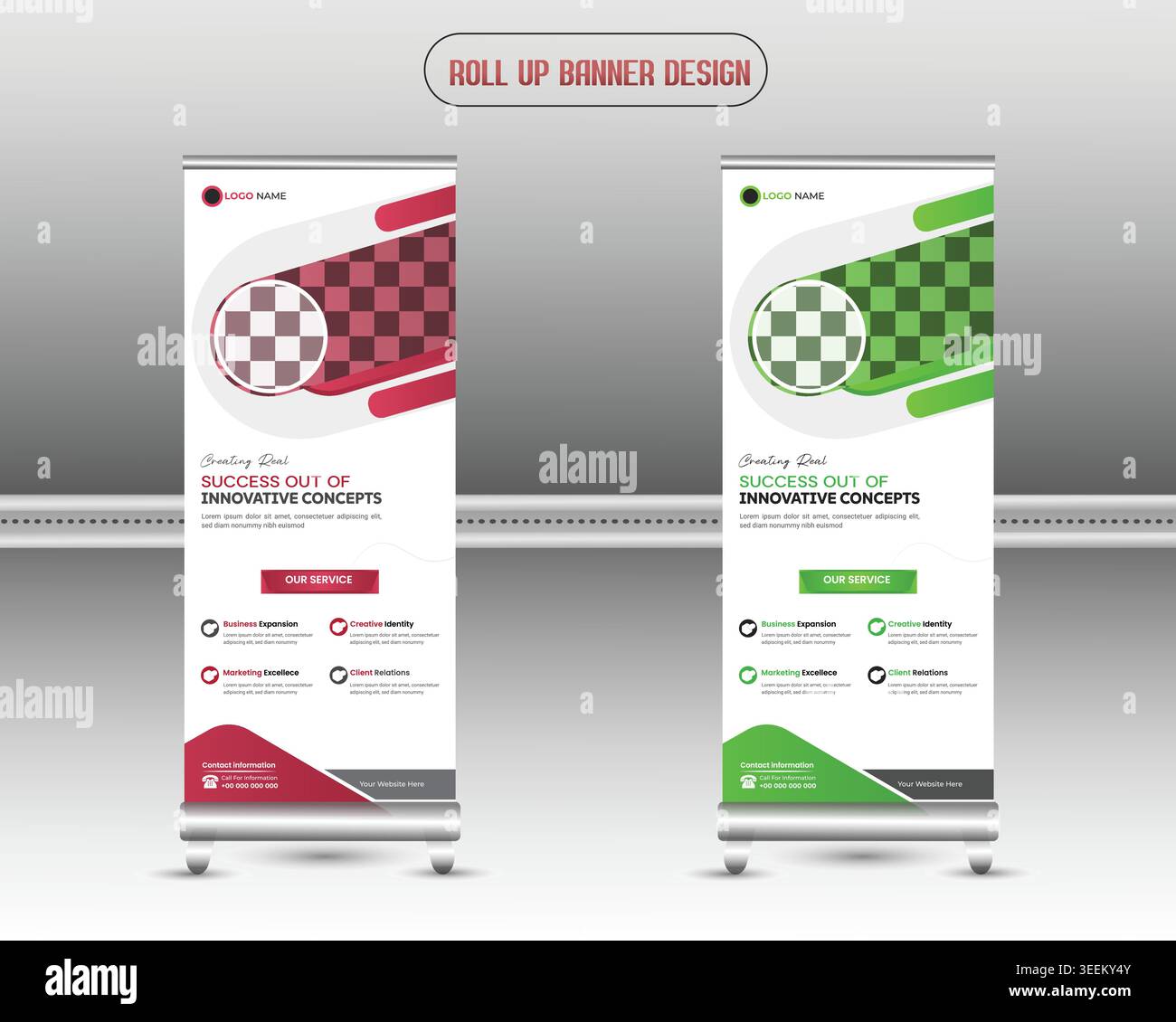 Modern roll up banner template design with clean layout Stock Vector