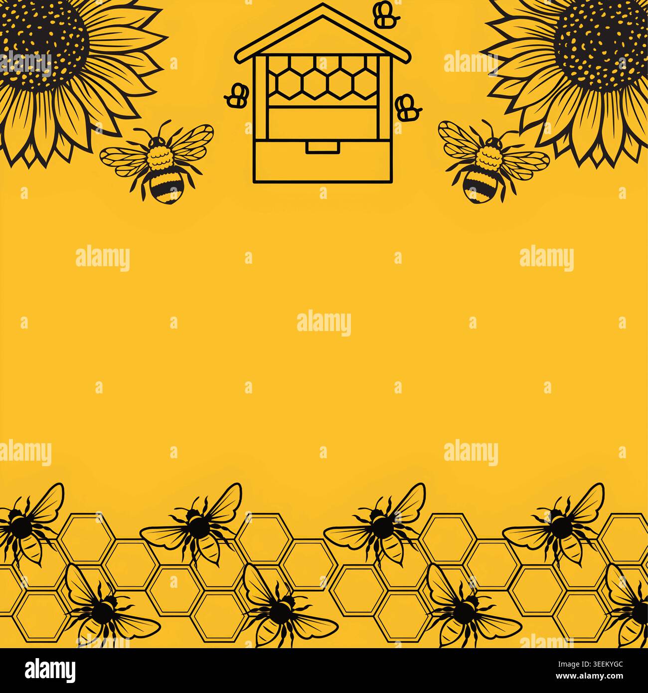 Minimal world bee day border drawing design with black honey bee silhouette for environmental awareness, pollinator conservation and nature protection Stock Vector