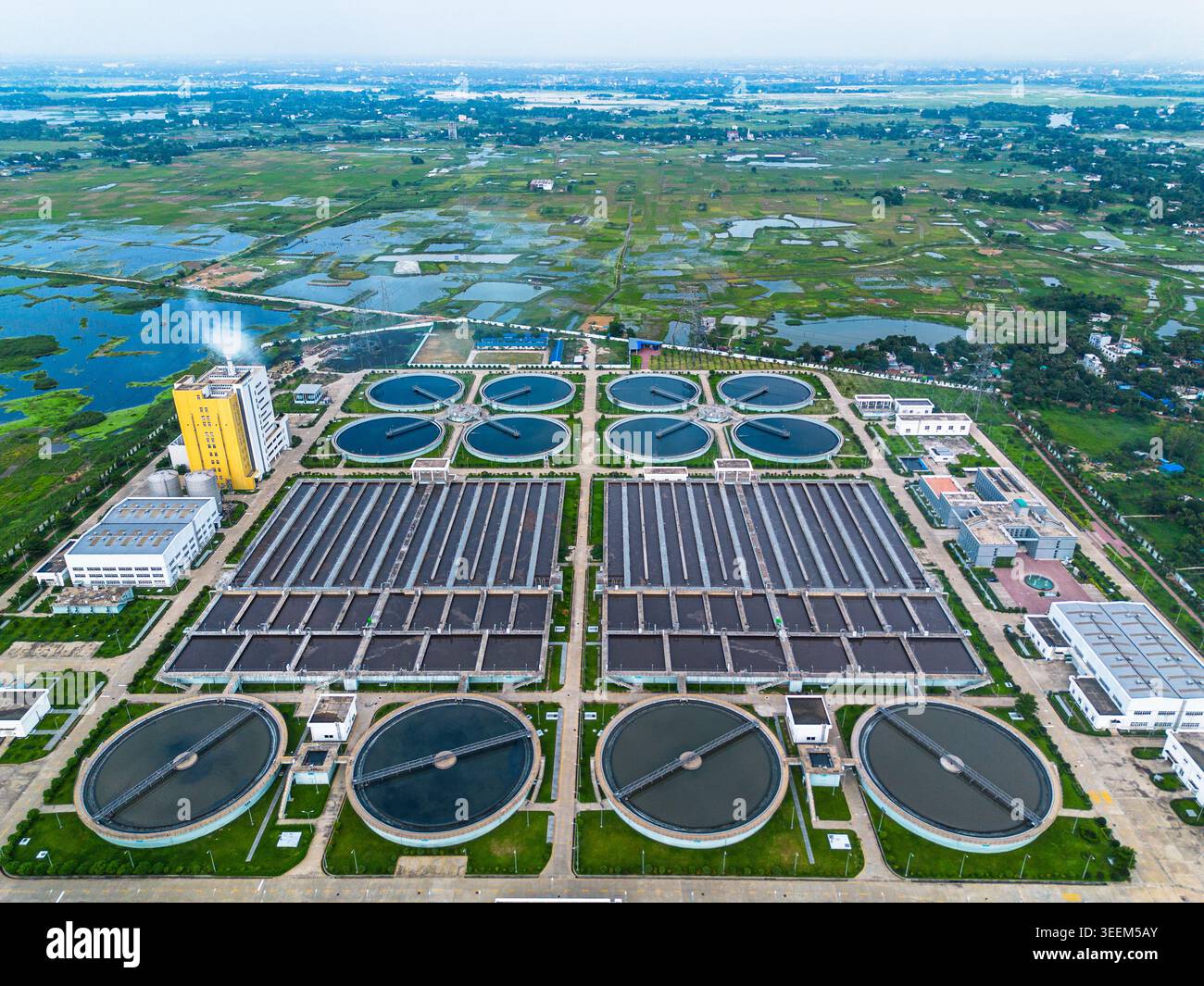 Rectangular Calrifiers Aerial view of the Sewage Treatment Plant, Dhaka WASA featuring ...