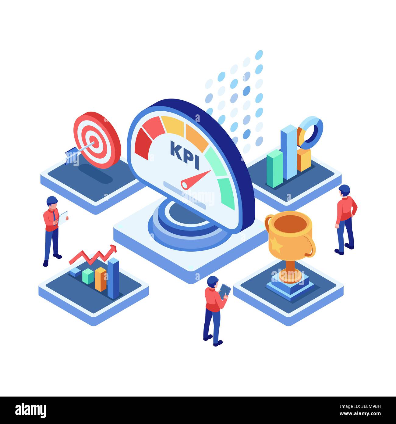 Isometric Business KPI Dashboard Performance Tracking and Data Analysis. KPI Dashboard Performance Concept Stock Vector