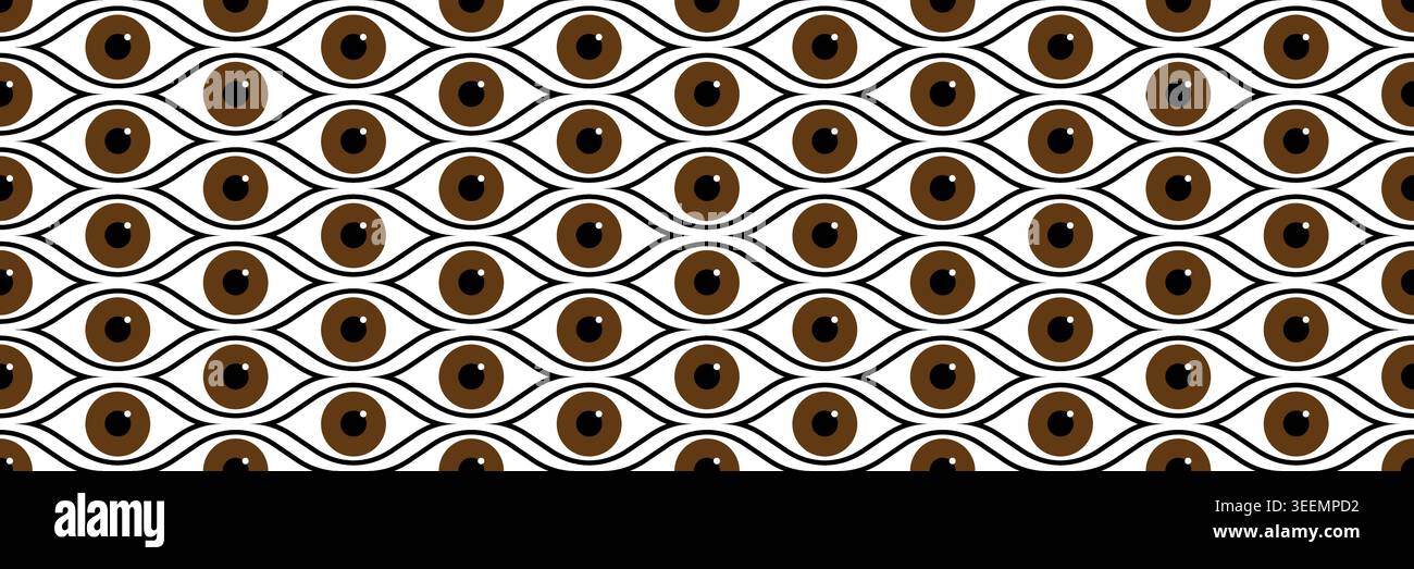 horizontal seamless brown eyes design for pattern and background. Stock Vector