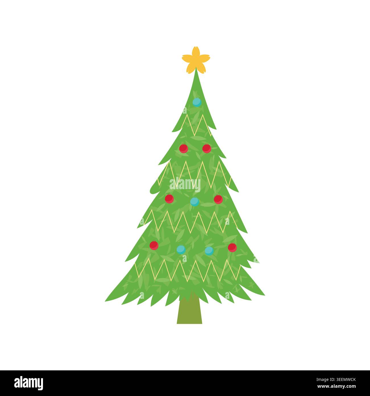Christmas Tree Vector Flat Decorated Holiday Celebration Illustration Stock Vector