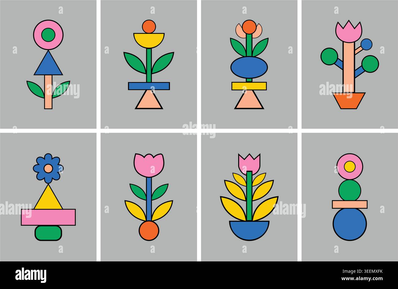 Colorful abstract flower designs on gray background Stock Vector
