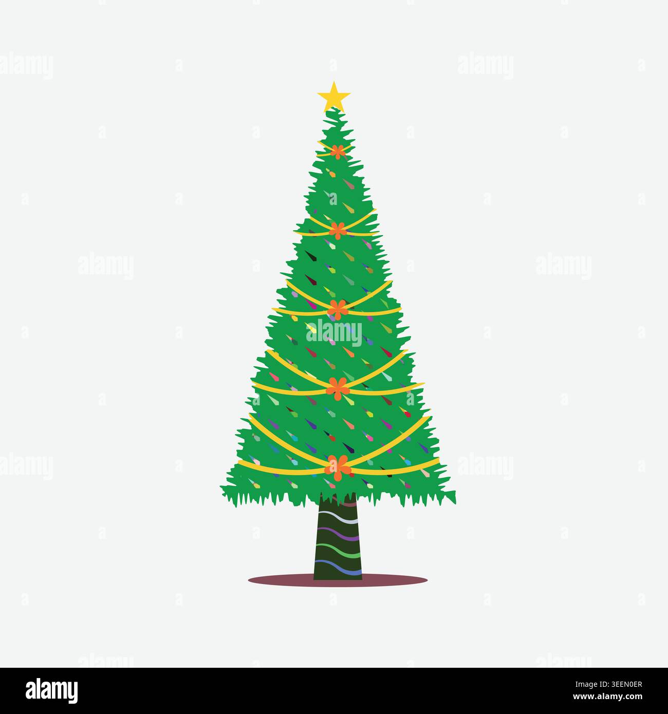 Christmas Tree Vector Flat Decorated Holiday Celebration Illustration Stock Vector