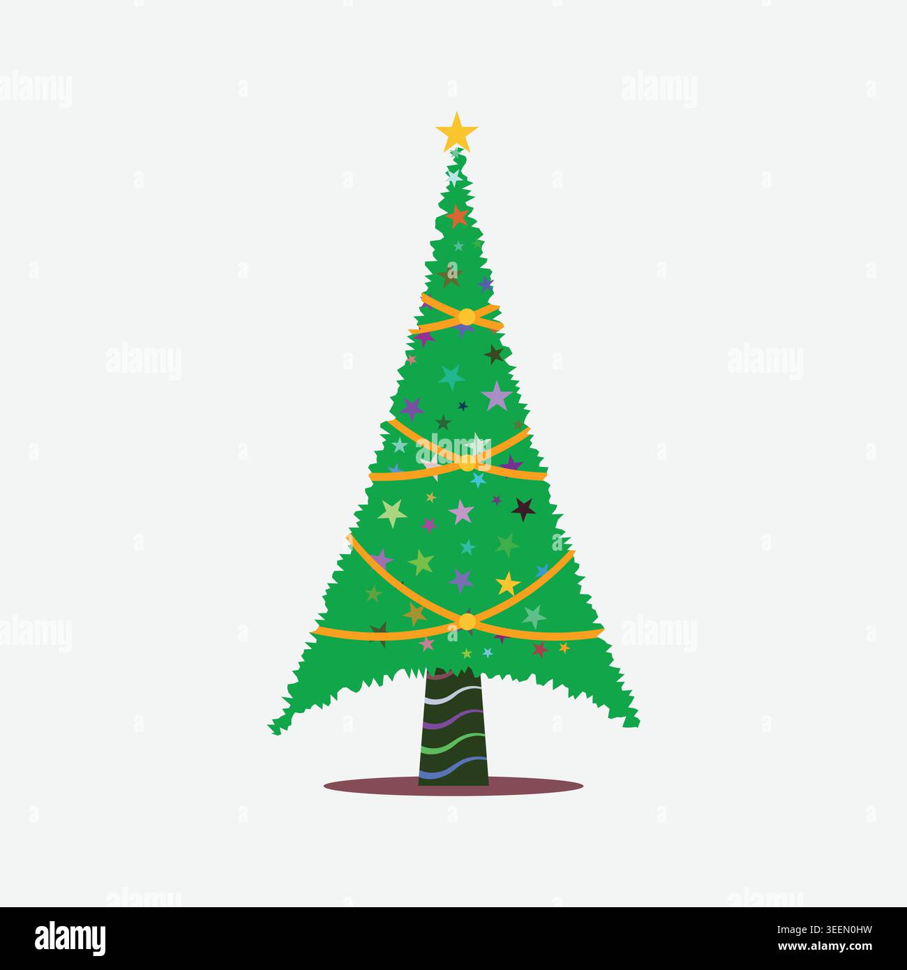 Christmas Tree Vector Flat Decorated Holiday Celebration Illustration Stock Vector
