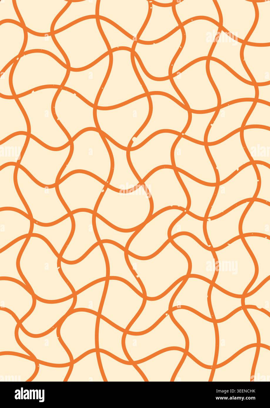 Groovy psychedelic poster with crossing orange lines. Stock Vector