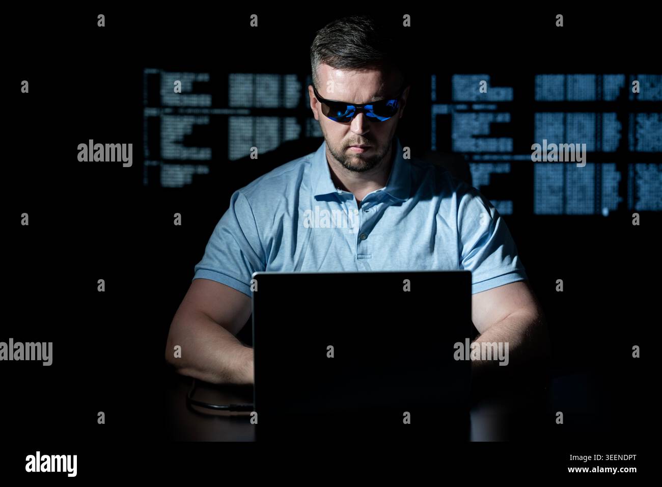 Data analysis system monitors threats. Data analysis system detects anomalies. Data analysis system protects network. Data analysis system prevents Stock Photo