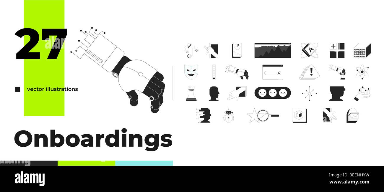 Modern AI and tech analytics outline illustrations mega bundle Stock Vector