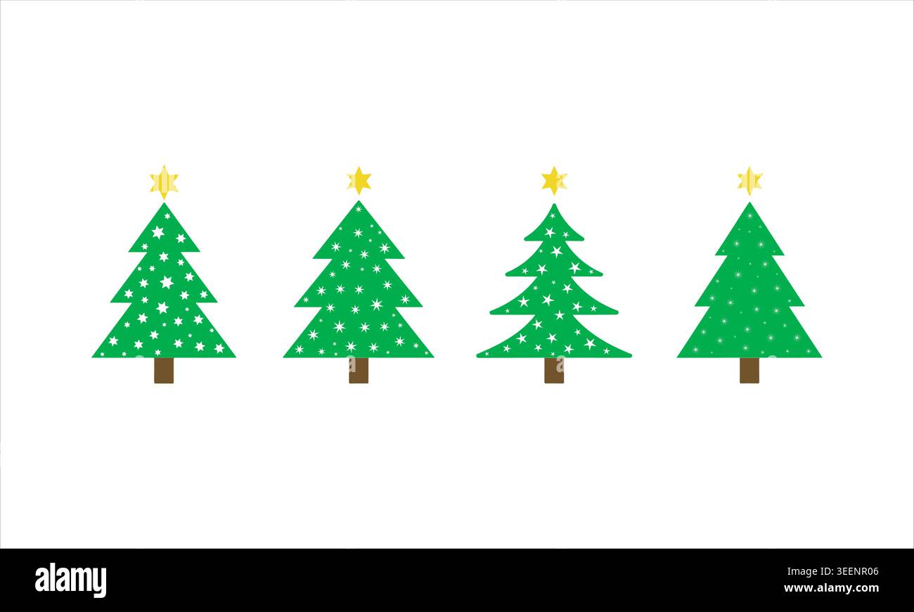 Christmas Tree Vector Set Colored Holiday Decoration Trees Flat Illustration Stock Vector