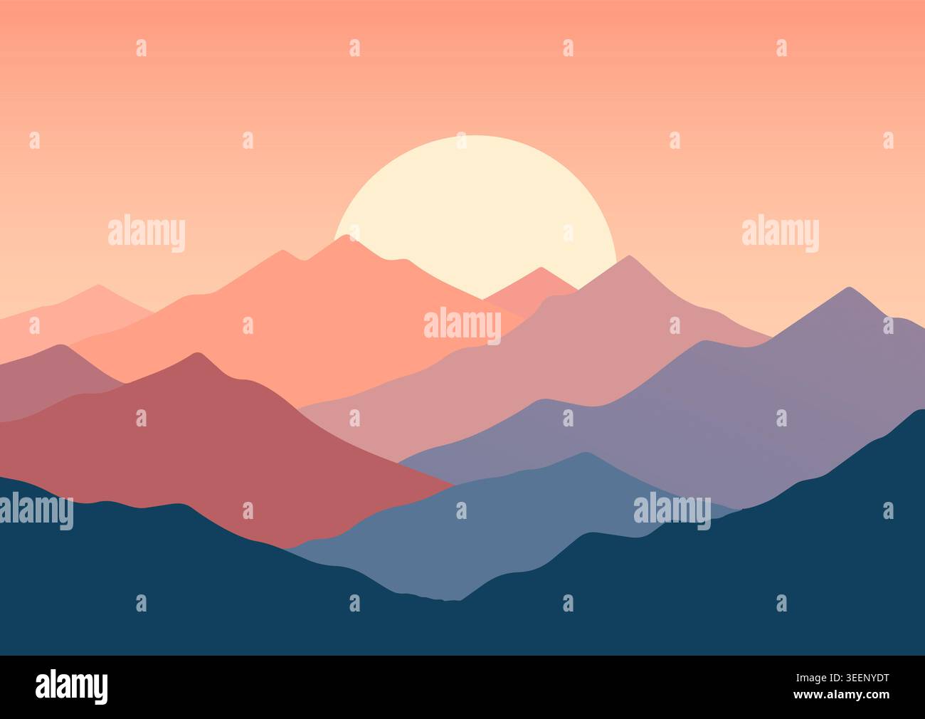 Minimal sunset mountain landscape background design Stock Vector