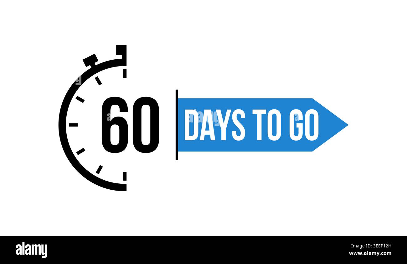 60 Days Blue Countdown Timer Icon Vector Illustration Stock Vector