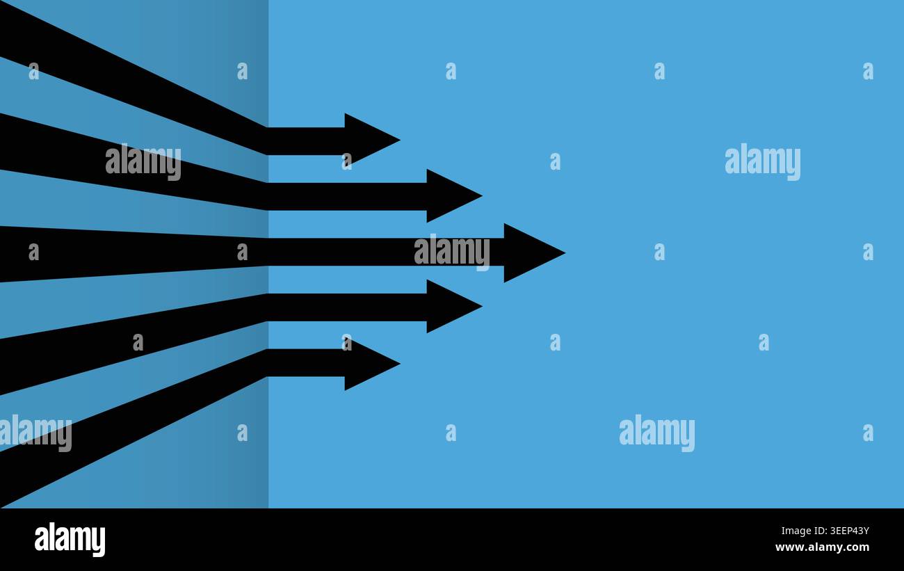 Group of black arrows moving forward with a perspective effect on a clean blue background, symbolizing growth Stock Vector