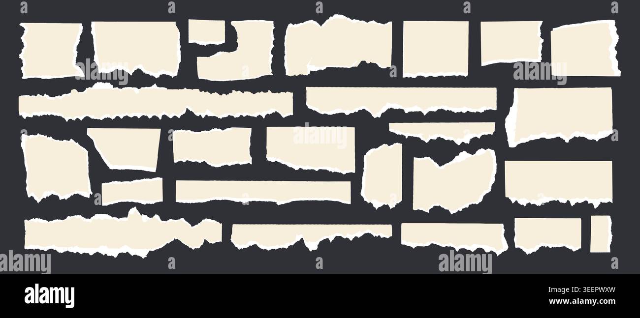 Ripped paper pieces with jagged edges form dynamic frames and borders vector illustration set. Stock Vector