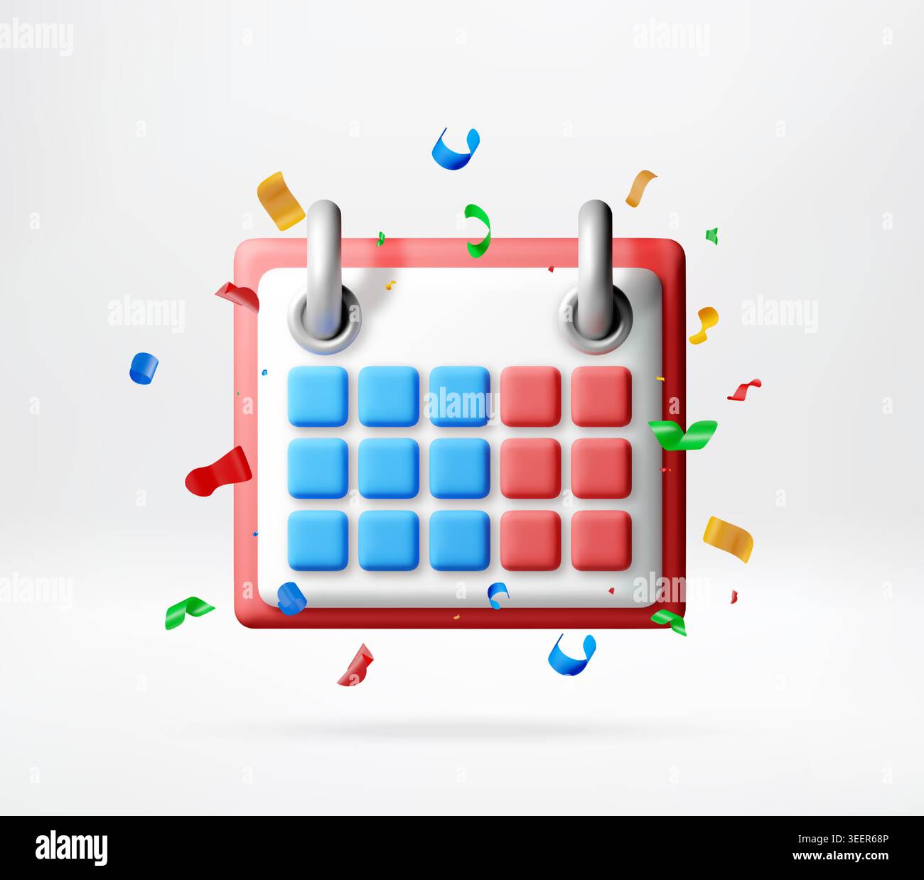 3d calendar icon with colorful confetti. Stock Vector