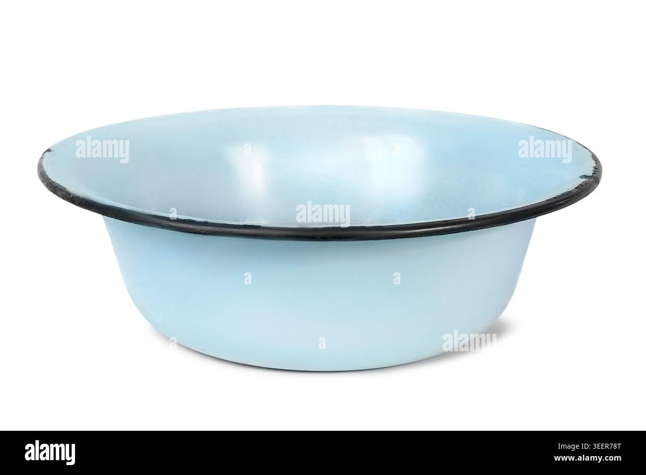 Vintage light blue iron basin isolated on white background Stock Photo
