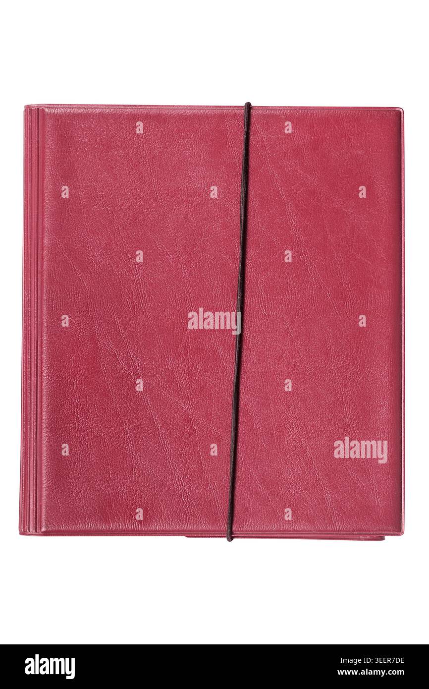 Maroon leatherette document folder tied with a lace isolated over white Stock Photo