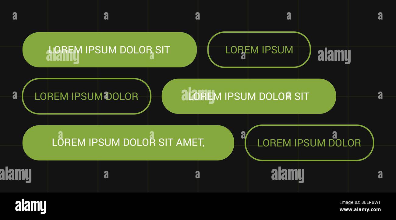 Modern green dark ui tag cloud buttons set rounded pill shape keyword label web interface bundle Stock Vector