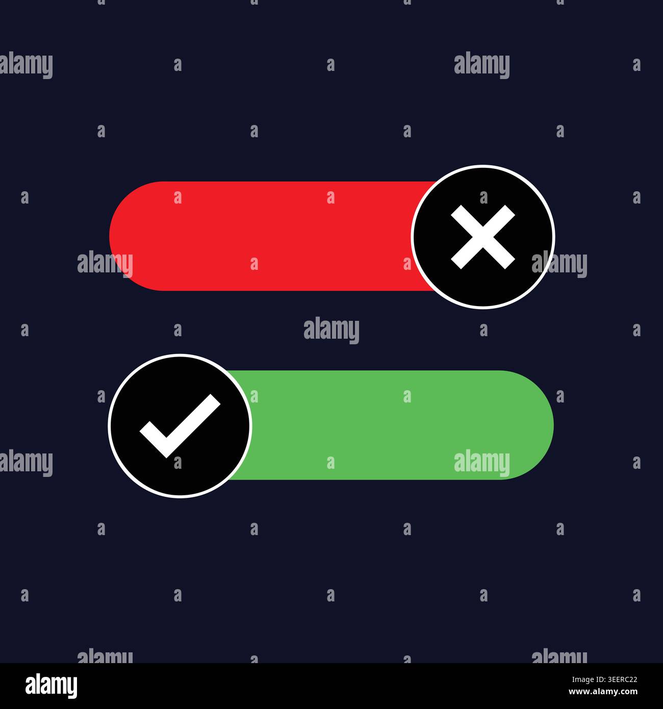 Modern dark ui toggle switch elements set colorful buttons interface controls on off options vector bundle Stock Vector