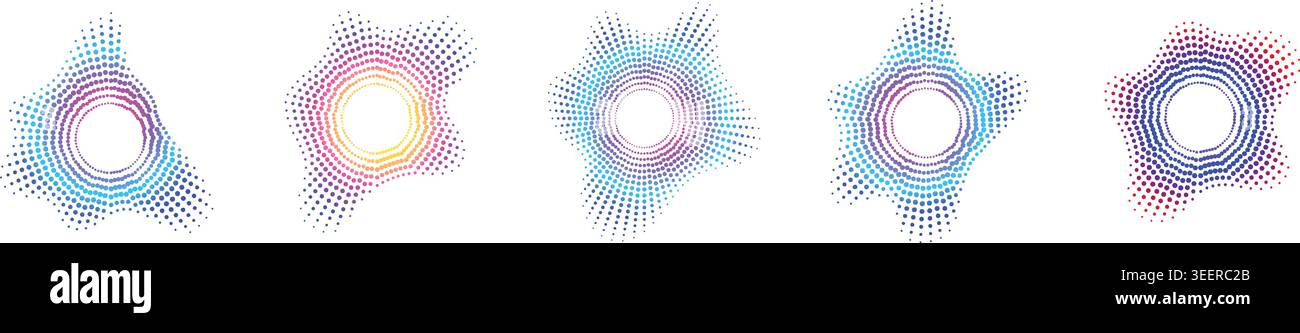Colorful glowing starburst sound equalizer abstract audio wave frequency spectrum music visualizer vector design element bundle Stock Vector