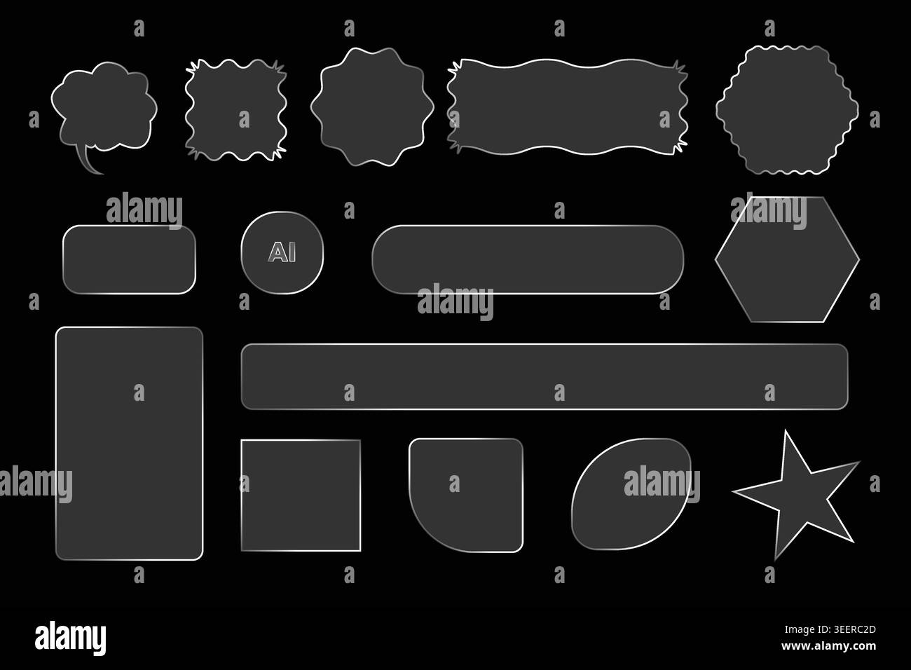 Liquid glass dark ui graphic design elements set transparent glassmorphism panels buttons interface web layout bundle Stock Vector