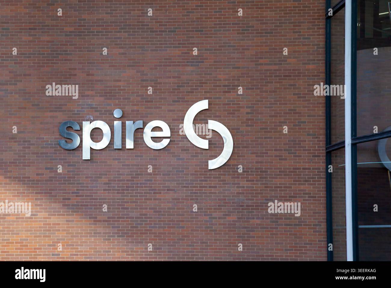 The entrance to Spire corporate headquarters on Market St, St Louis, MO, USA. Stock Photo
