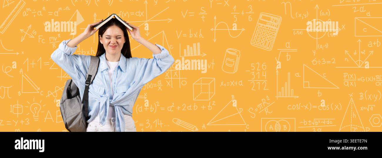 Student Creates a Collection of Study Materials While Posing With a Backpack and Notebook Stock Photo