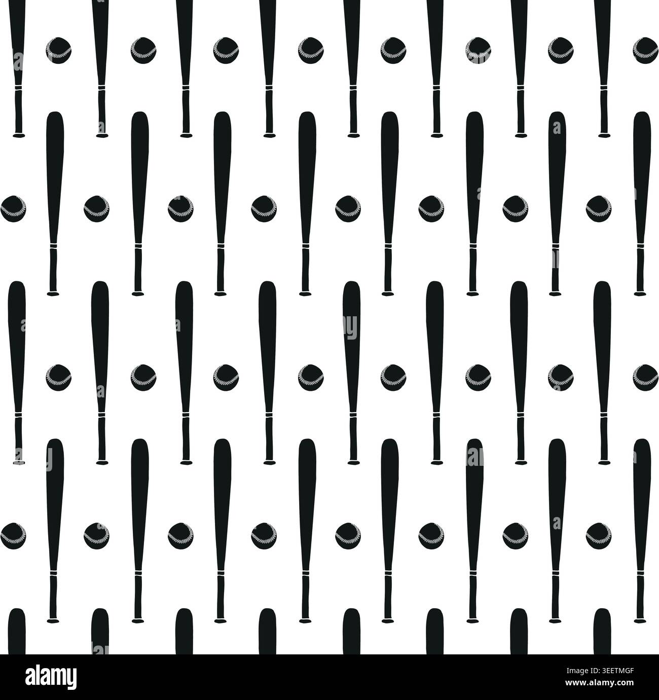 Vector seamless pattern of baseball bat and ball Stock Vector
