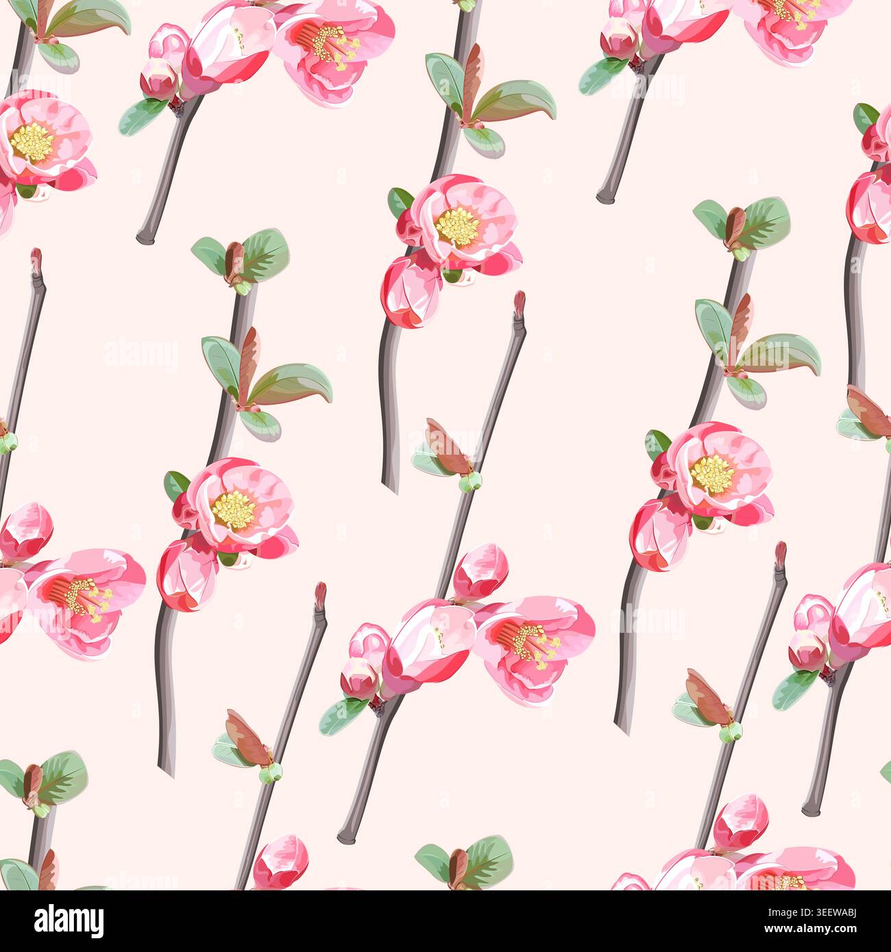 Seamless pattern with branches of a blooming fruit tree Stock Vector